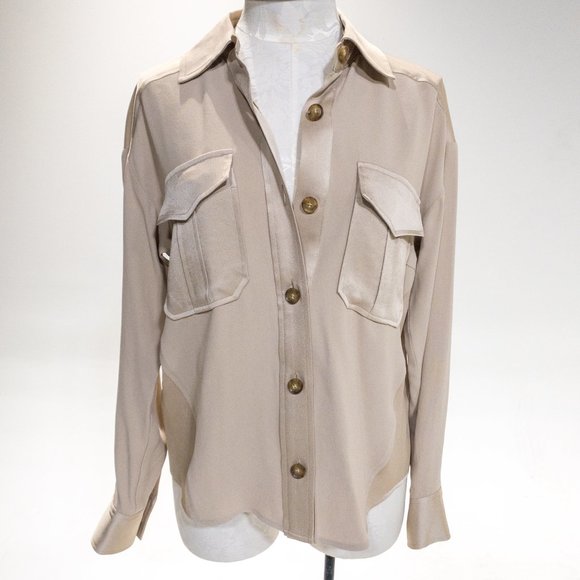 Veronica Beard M Luxe Crepe Button Down Blouse Long Sleeve Shirt Sand size 6 - Picture 9 of 16